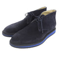 Hermes Plain Toe Lace Up Suede Leather Chukka Boots Navy Blue