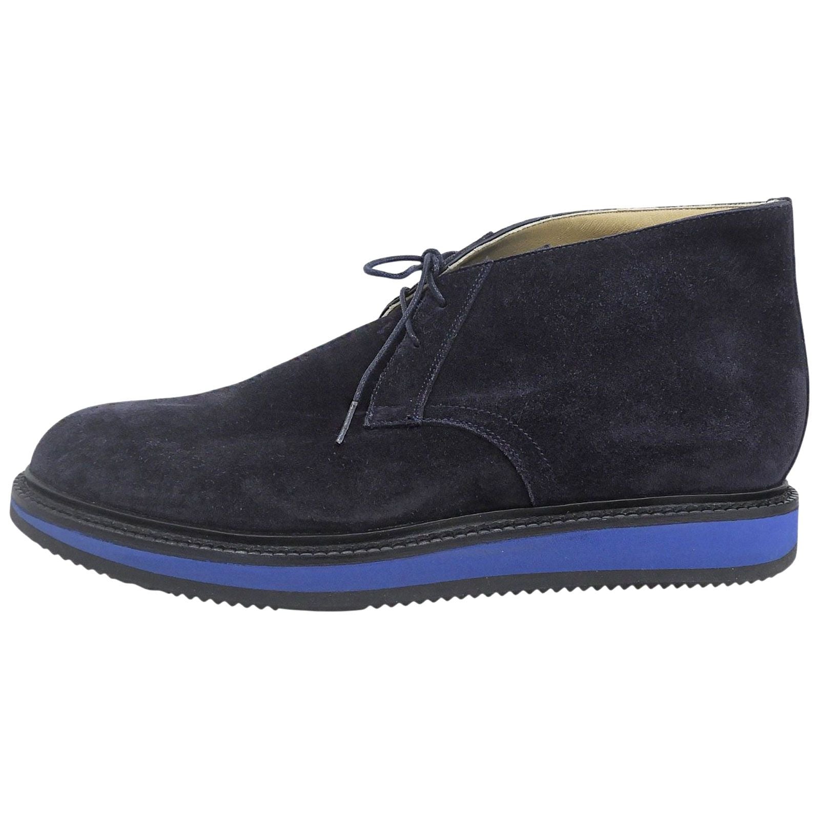 Hermes Plain Toe Lace Up Suede Leather Chukka Boots Navy Blue — view 3
