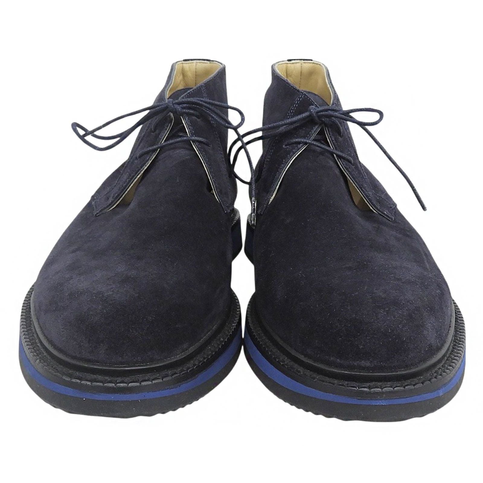 Hermes Plain Toe Lace Up Suede Leather Chukka Boots Navy Blue — view 4