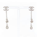 Chanel CC Logo Star Rhinestone Earrings Silver