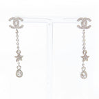 Chanel CC Logo Star Rhinestone Earrings Silver