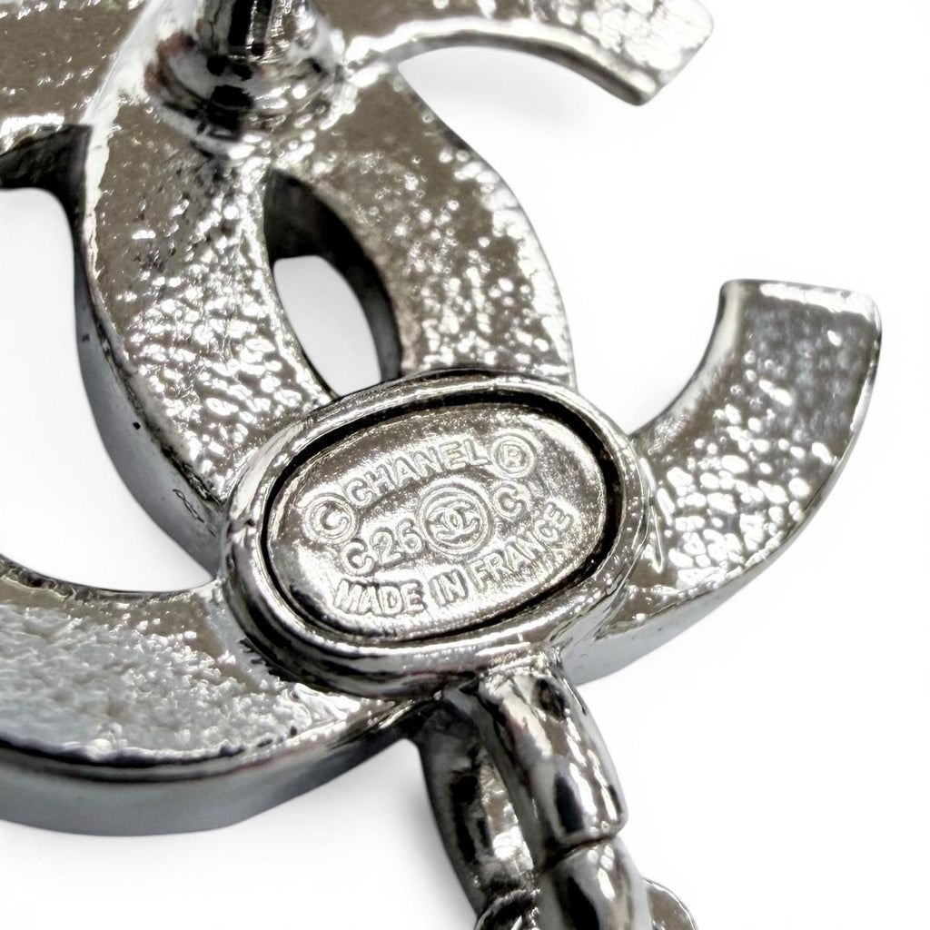 Chanel CC Logo Star Rhinestone Earrings Silver — view 8