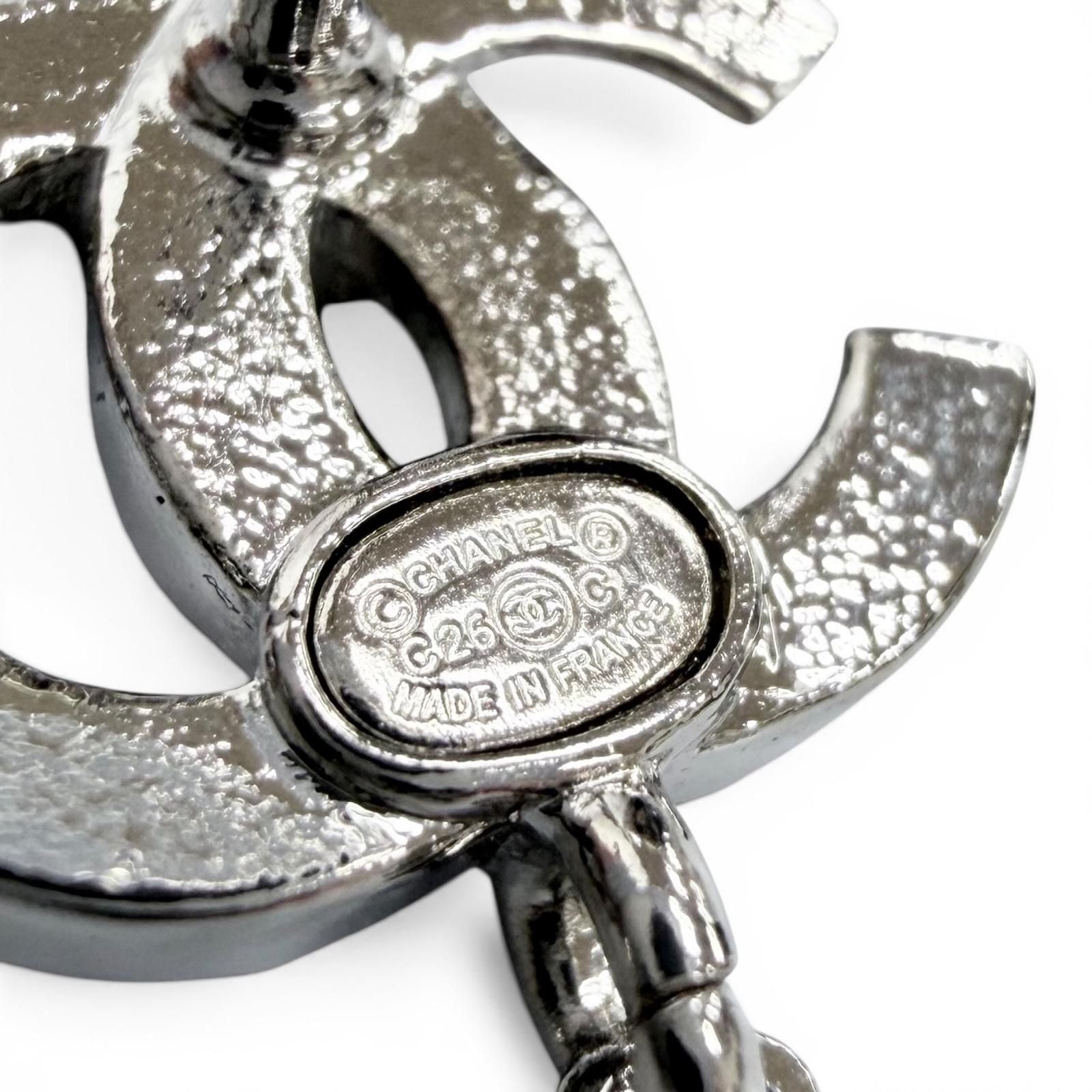 Chanel CC Logo Star Rhinestone Earrings Silver — view 8