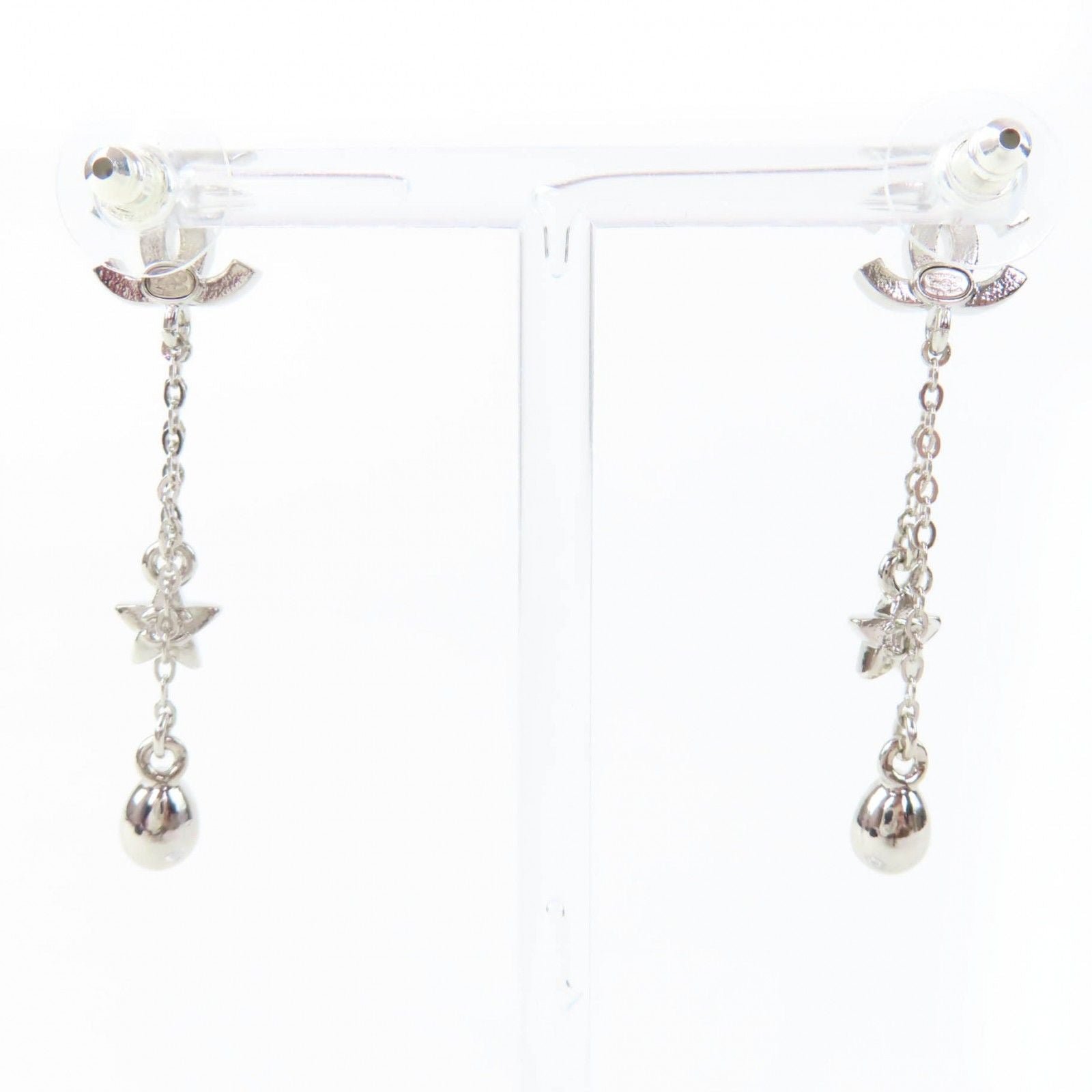 Chanel CC Logo Star Rhinestone Earrings Silver — view 4