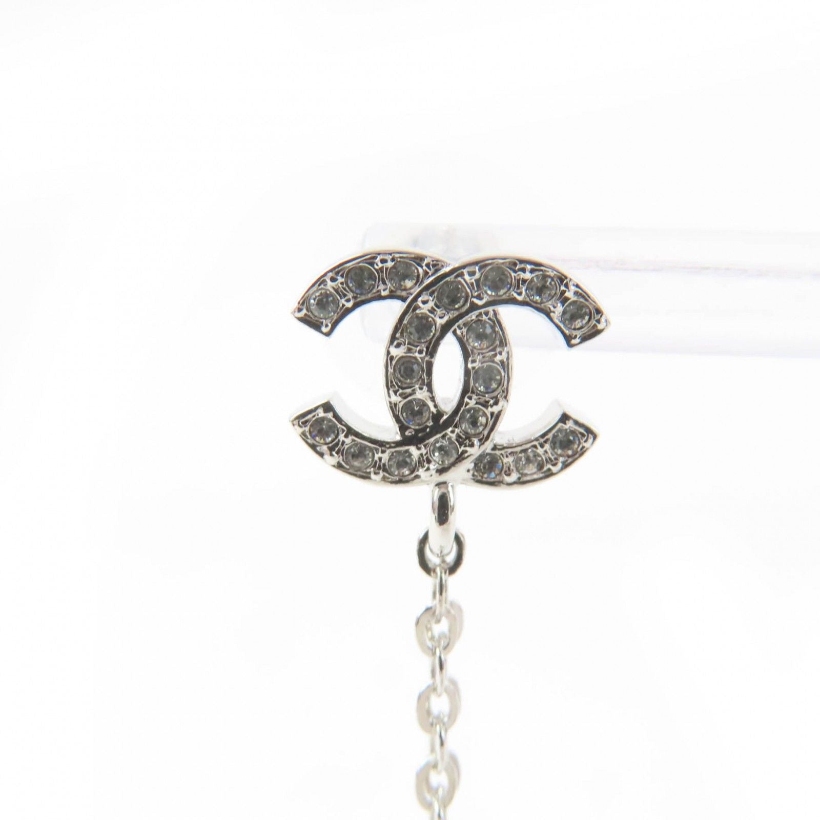 Chanel CC Logo Star Rhinestone Earrings Silver — view 6