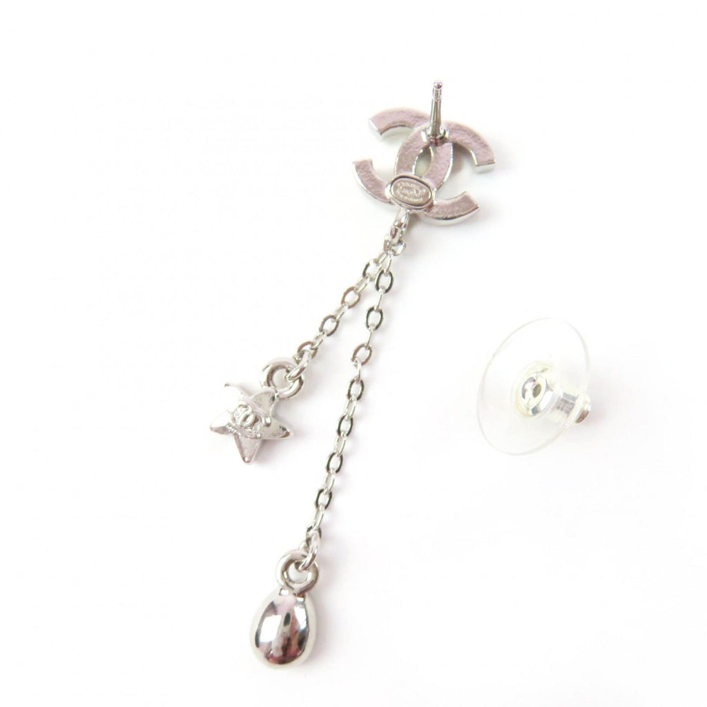 Chanel CC Logo Star Rhinestone Earrings Silver — view 5