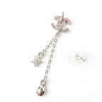 Chanel CC Logo Star Rhinestone Earrings Silver — view 5