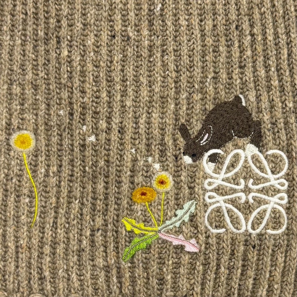 Loewe Snafjita Wool Blend Anagram Rabbit Dandelion Scarf with Fringe Brown — view 5