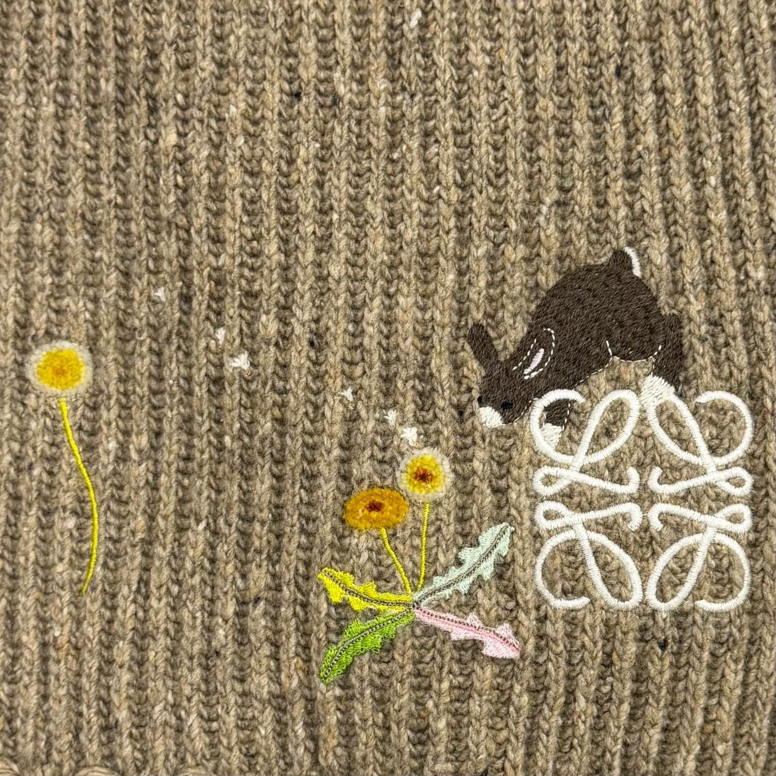 Loewe Snafjita Wool Blend Anagram Rabbit Dandelion Scarf with Fringe Brown — view 5