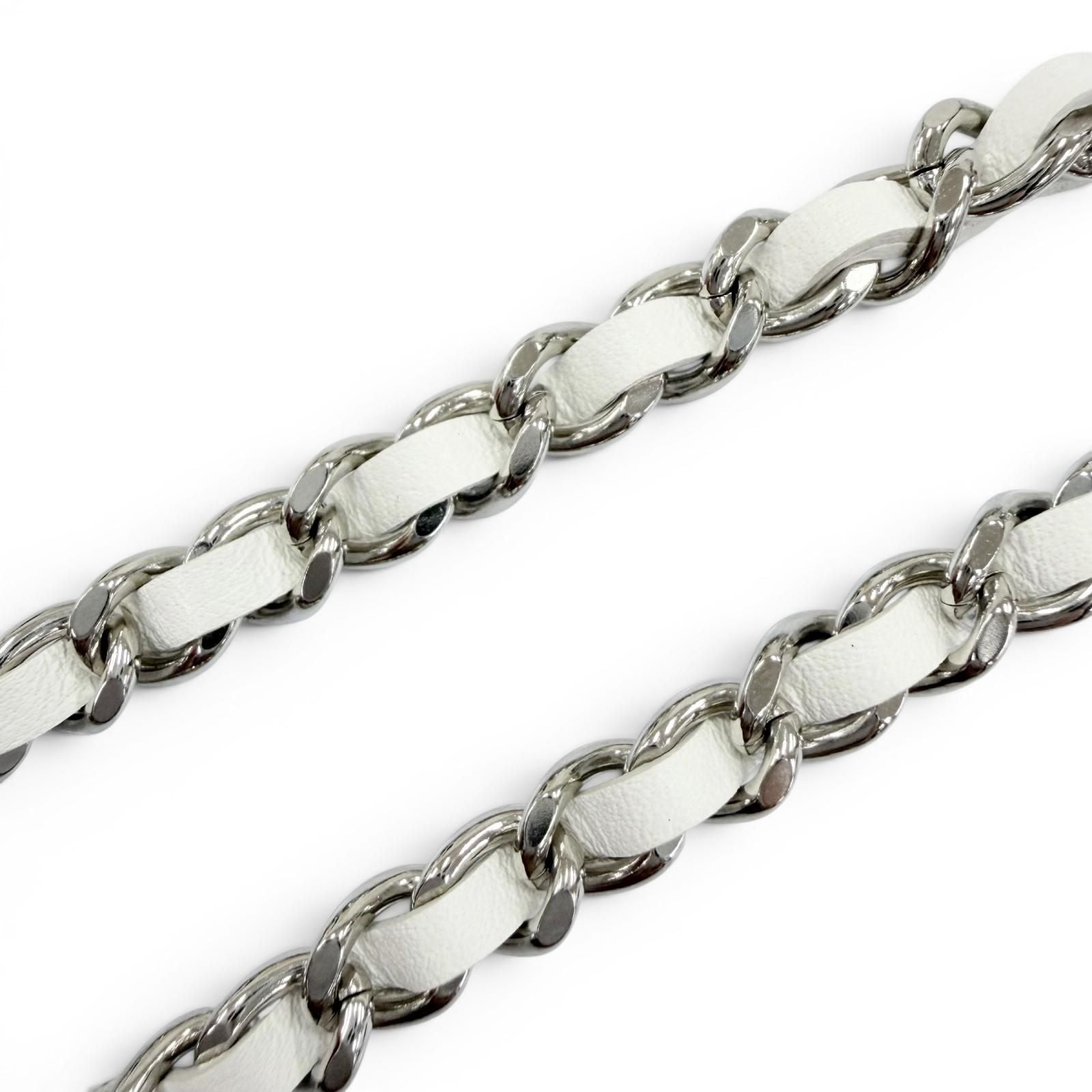 Chanel 25c CC Logo Rhinestone Leather Necklace Choker Silver White — view 4