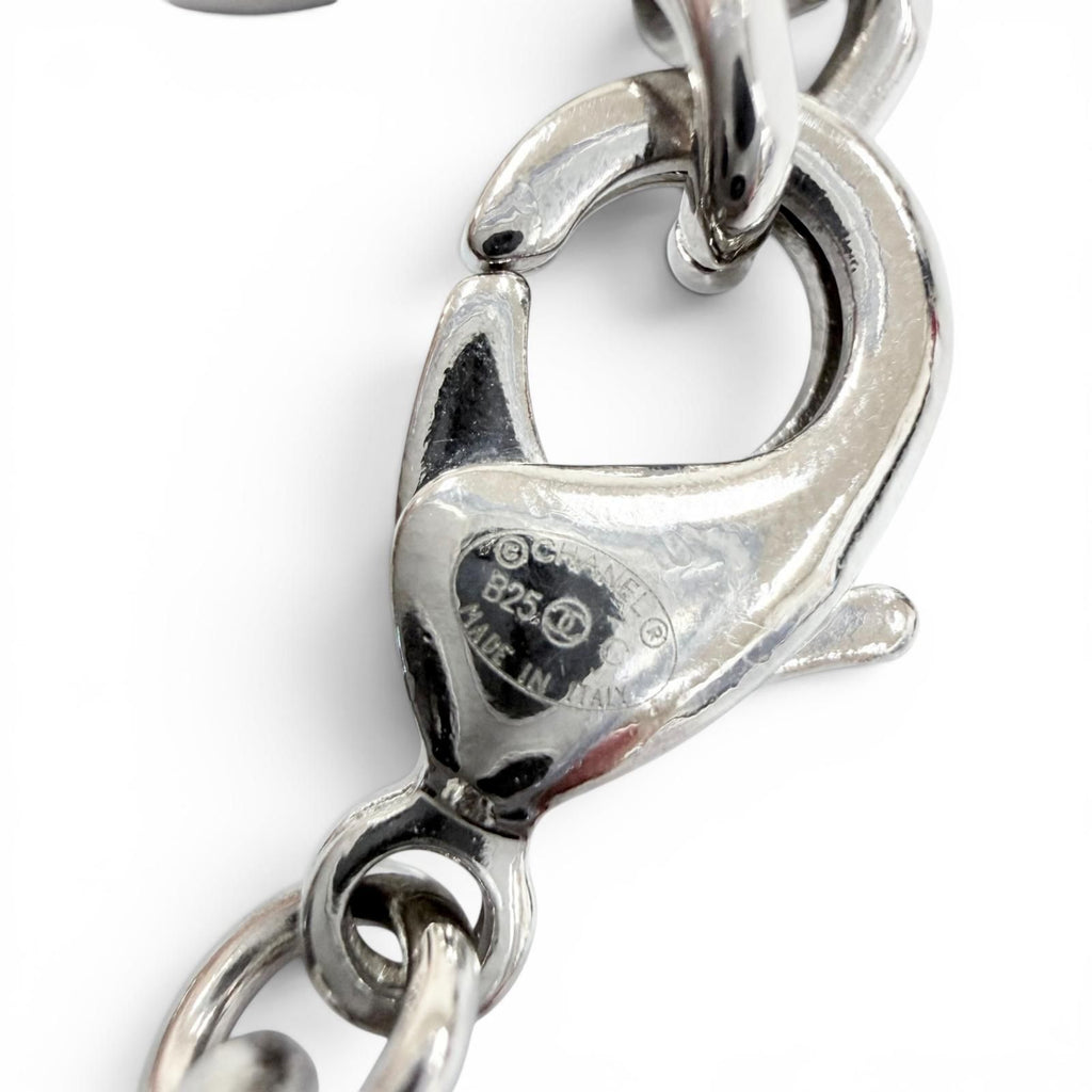 Chanel 25c CC Logo Rhinestone Leather Necklace Choker Silver White — view 8