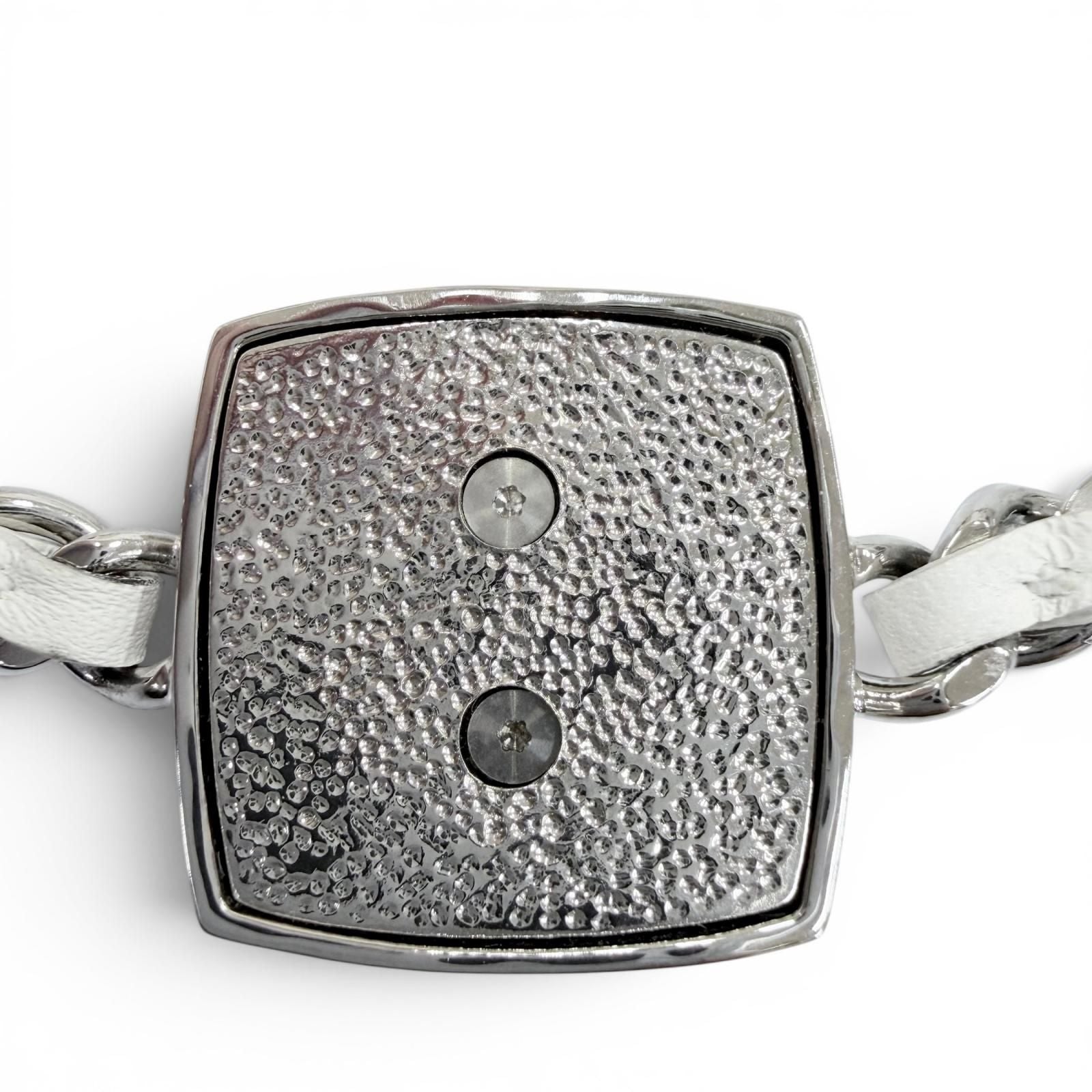 Chanel 25c CC Logo Rhinestone Leather Necklace Choker Silver White — view 7