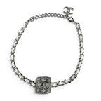 Chanel 25c CC Logo Rhinestone Leather Necklace Choker Silver White — view 2