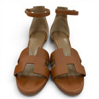 Hermes Legend Calf Leather Gold Ankle Strap Wedge Sandals — view 4