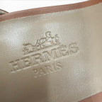 Hermes Legend Calf Leather Gold Ankle Strap Wedge Sandals — view 9