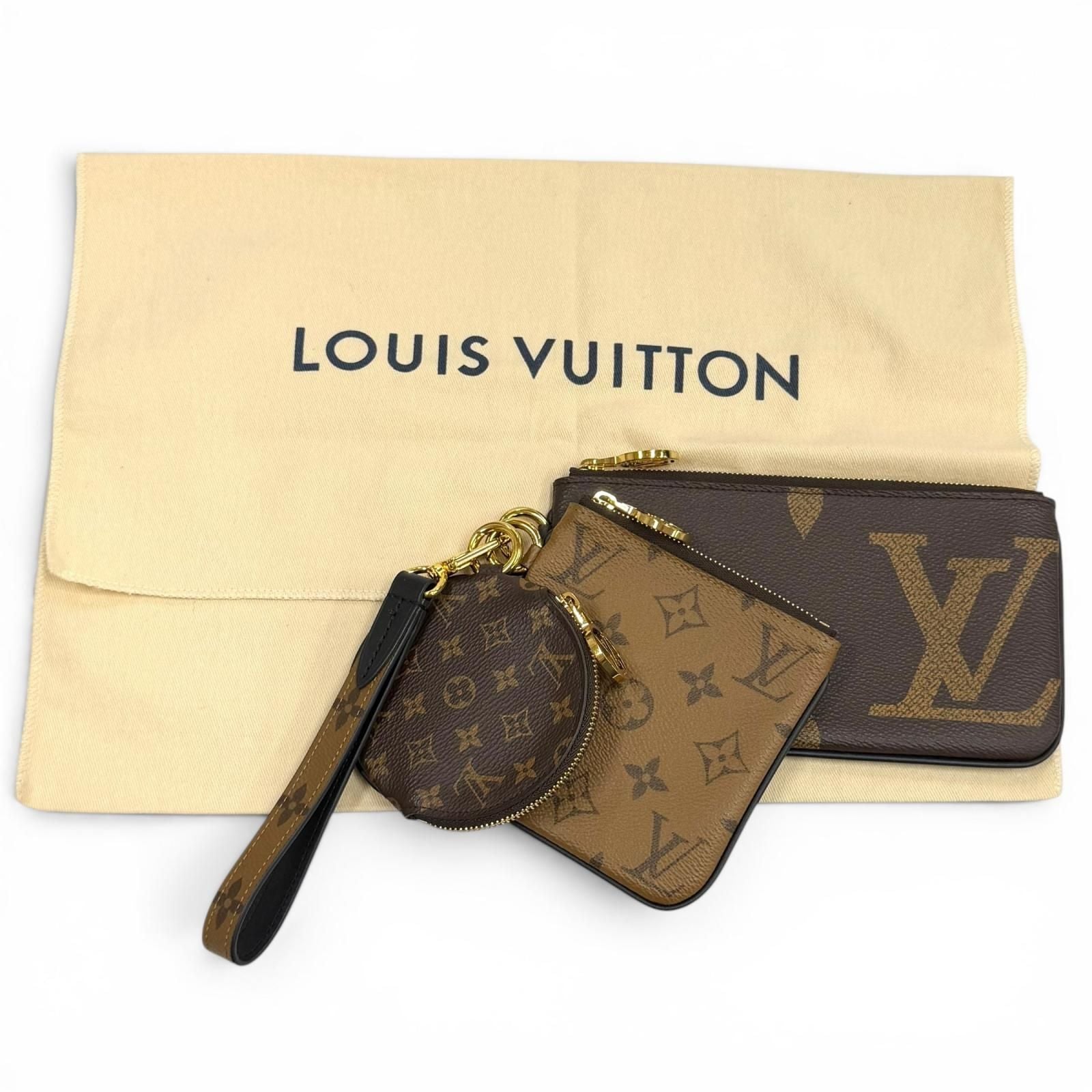 Louis Vuitton Monogram Giant Reverse Leather Pochette Trio Brown — view 2