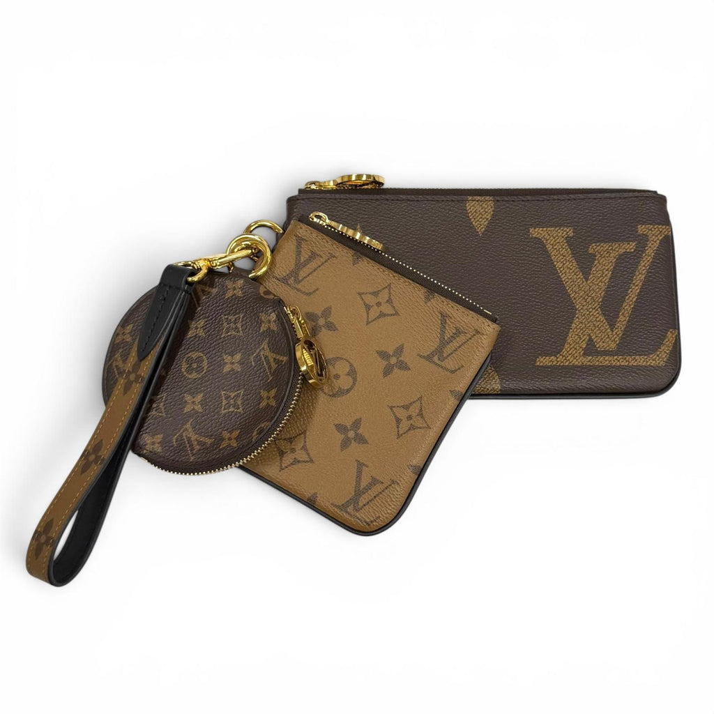 Louis Vuitton Monogram Giant Reverse Leather Pochette Trio Brown