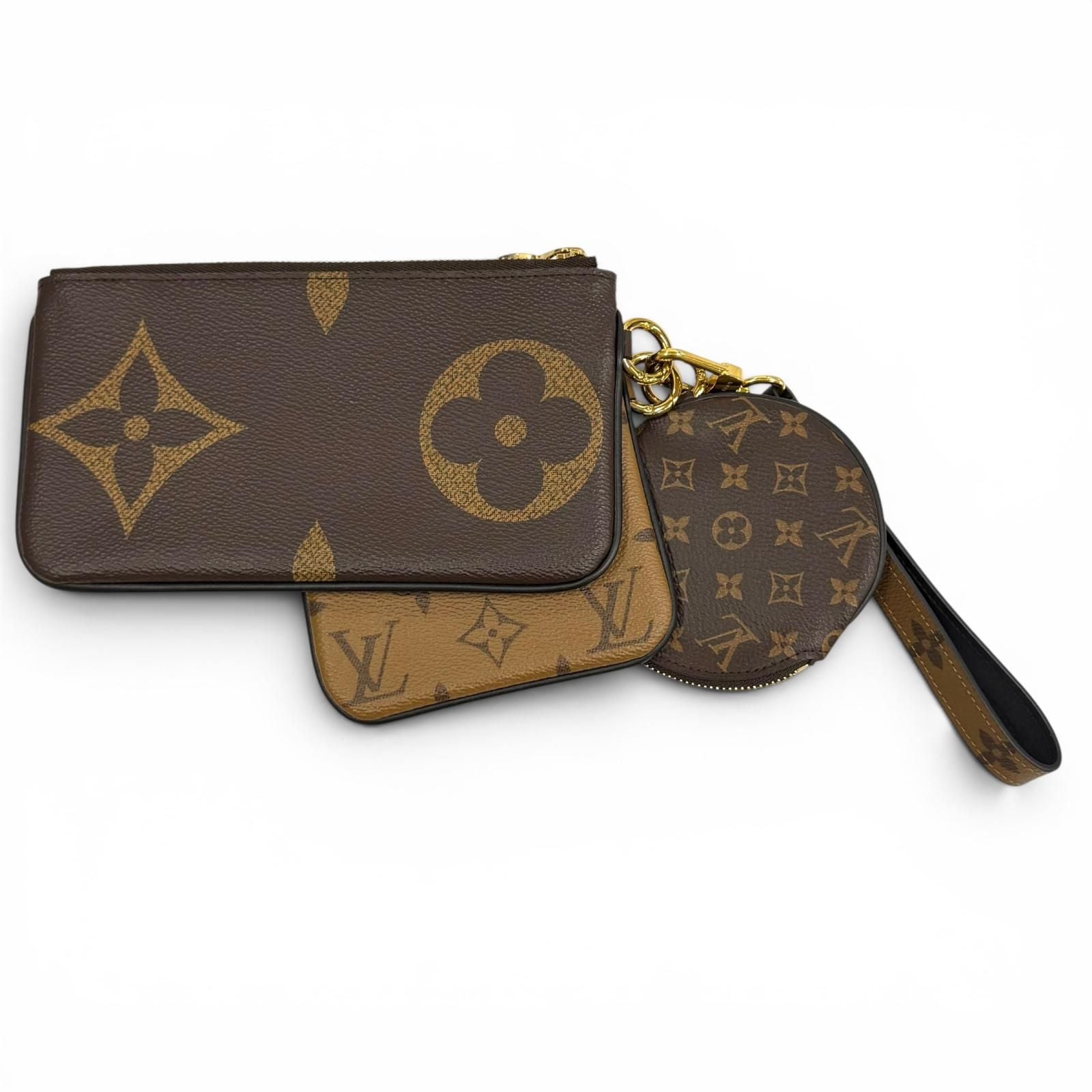 Louis Vuitton Monogram Giant Reverse Leather Pochette Trio Brown — view 3