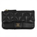 Chanel Caviar Leather CC Logo Quilted Classic Zip Fragment Case Compact Wallet