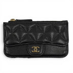 Chanel Caviar Leather CC Logo Quilted Classic Zip Fragment Case Compact Wallet