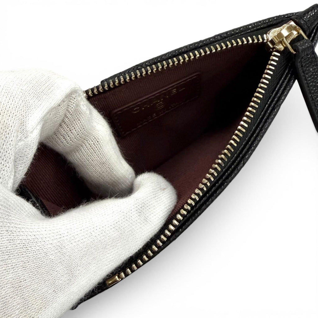 Chanel Caviar Leather CC Logo Quilted Classic Zip Fragment Case Compact Wallet — view 4