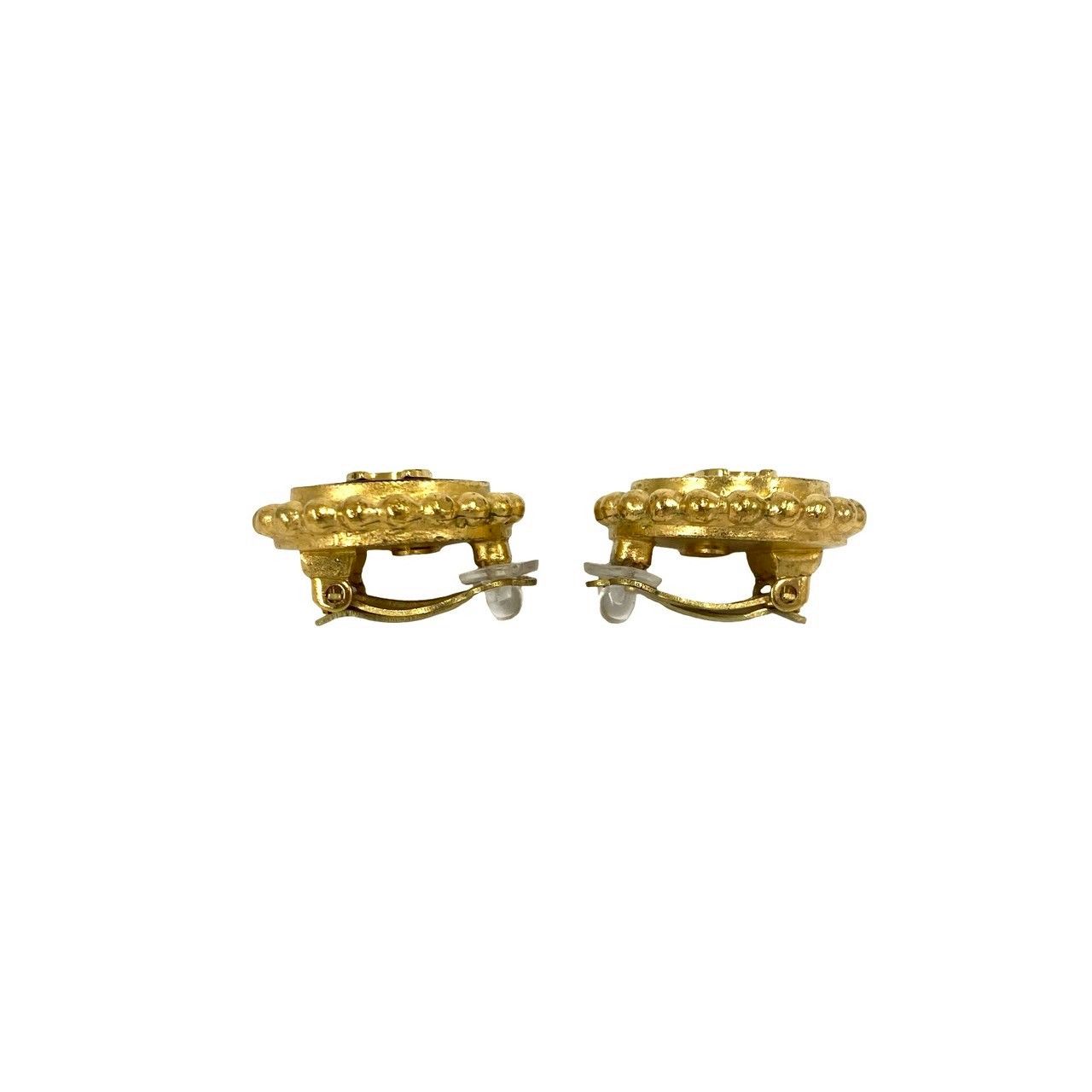 Chanel With Rice Vintage CC Logo Earrings Gold Black — view 4