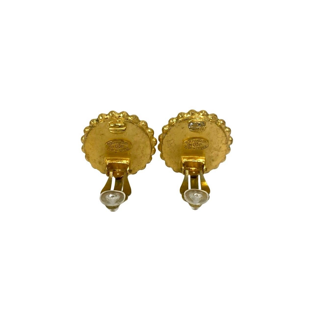 Chanel With Rice Vintage CC Logo Earrings Gold Black — view 7