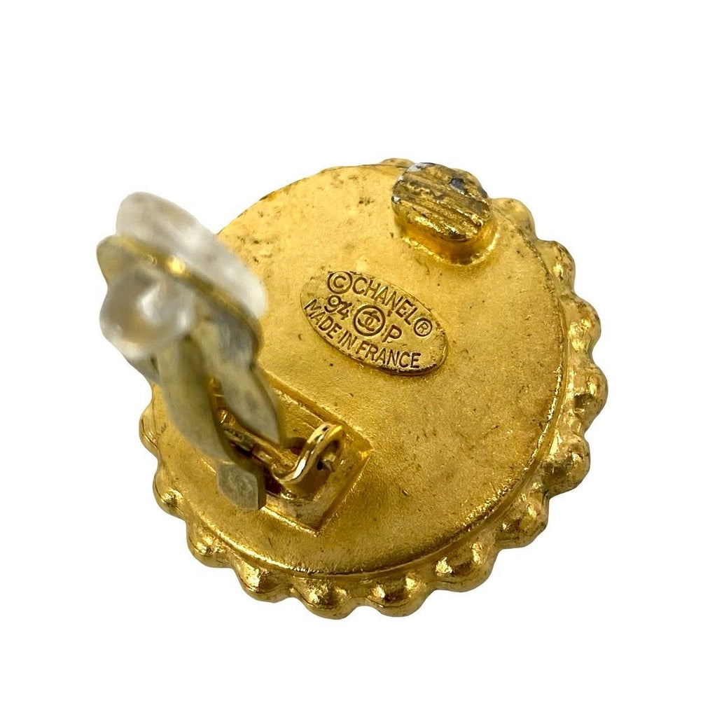 Chanel With Rice Vintage CC Logo Earrings Gold Black — view 3