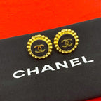 Chanel With Rice Vintage CC Logo Earrings Gold Black