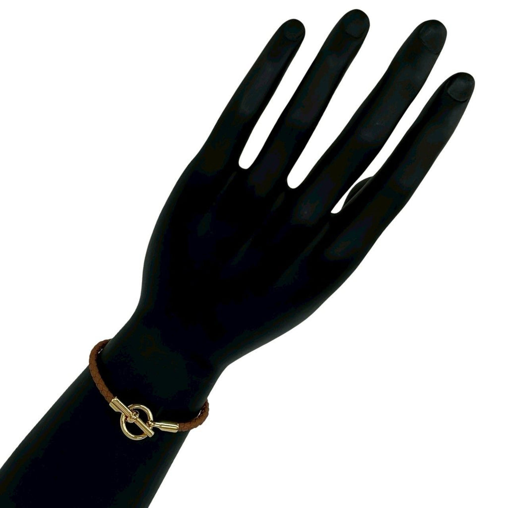 Hermes Glenan Bracelet Leather Bangle Brown Gold — view 2