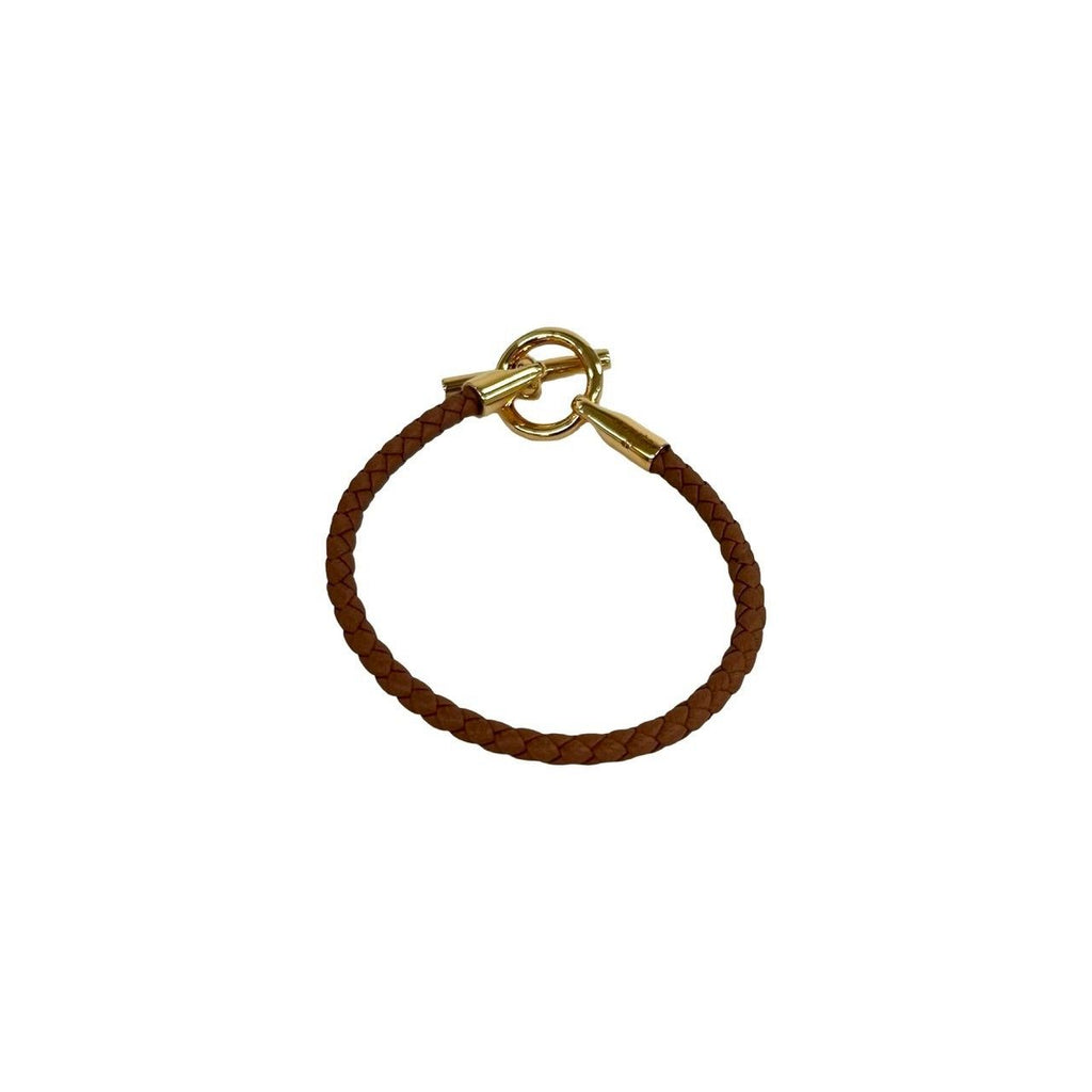 Hermes Glenan Bracelet Leather Bangle Brown Gold — view 6
