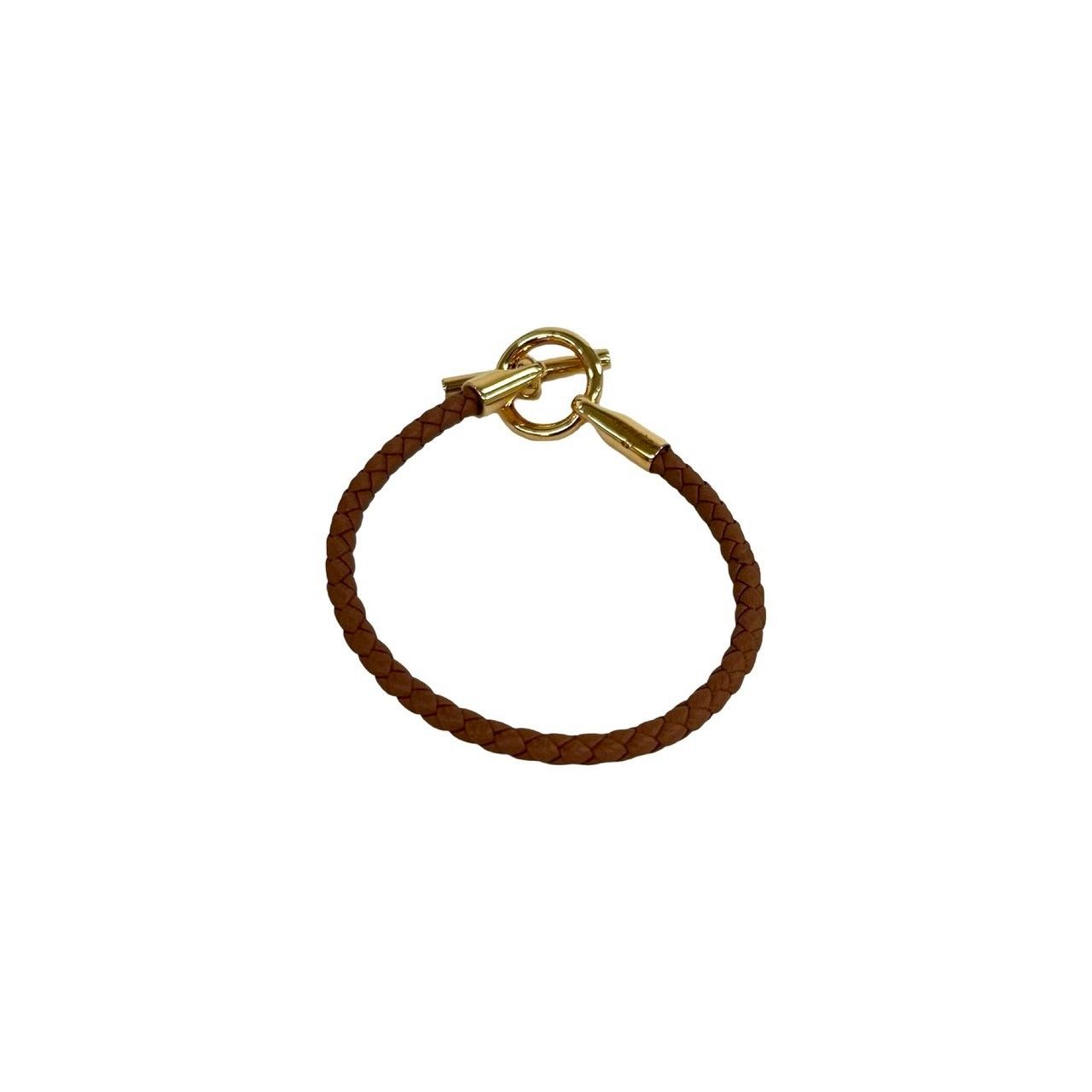 Hermes Glenan Bracelet Leather Bangle Brown Gold — view 6