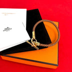 Hermes Glenan Bracelet Leather Bangle Brown Gold
