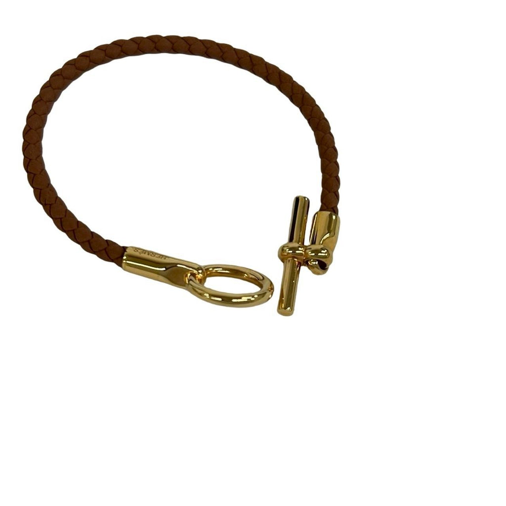 Hermes Glenan Bracelet Leather Bangle Brown Gold — view 5
