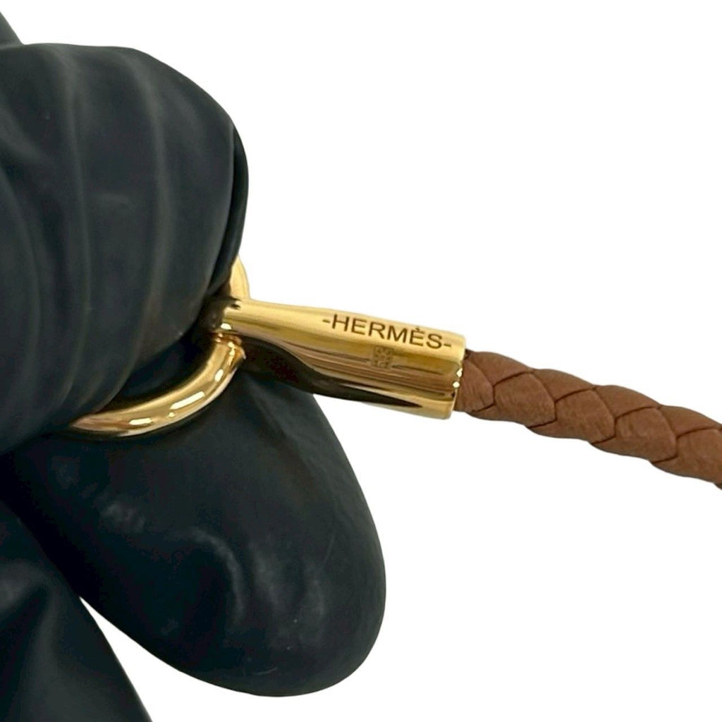 Hermes Glenan Bracelet Leather Bangle Brown Gold — view 3