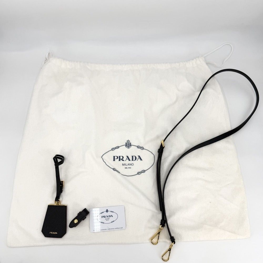 Prada 2-Way Doble Shoulder Bag Crossbody Triangle Logo Leather Black Gold — view 9
