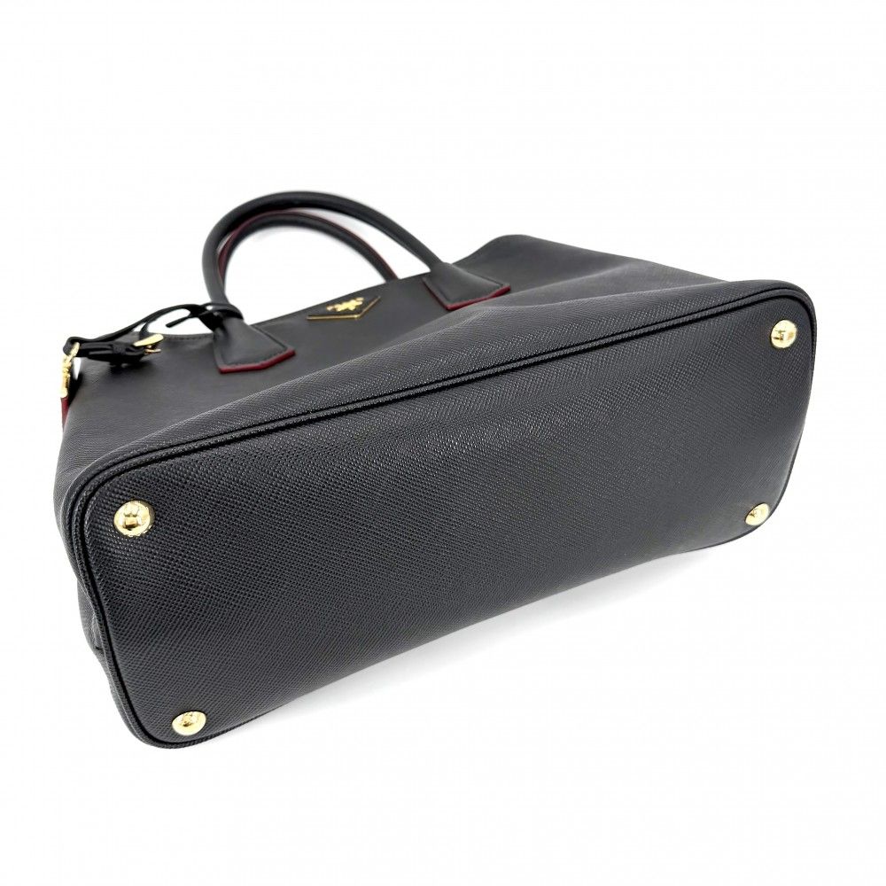 Prada 2-Way Doble Shoulder Bag Crossbody Triangle Logo Leather Black Gold — view 3