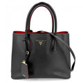 Prada 2-Way Doble Shoulder Bag Crossbody Triangle Logo Leather Black Gold