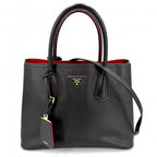 Prada 2-Way Doble Shoulder Bag Crossbody Triangle Logo Leather Black Gold