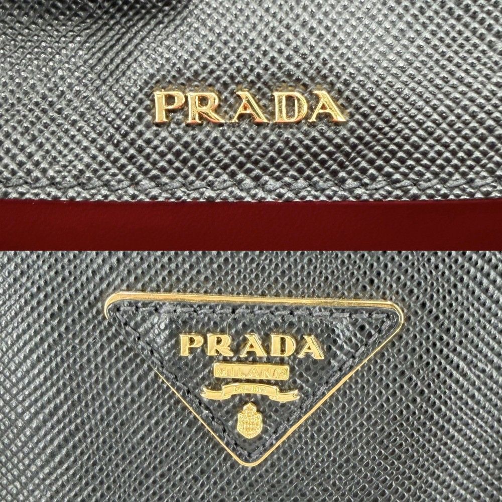 Prada 2-Way Doble Shoulder Bag Crossbody Triangle Logo Leather Black Gold — view 5