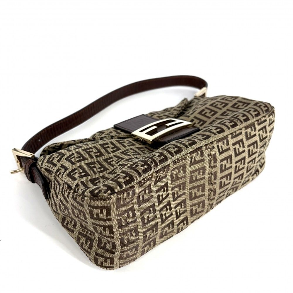 Fendi Handbag Zucchino Mini Mamma Bucket Shoulder Canvas Leather Brown Beige — view 3