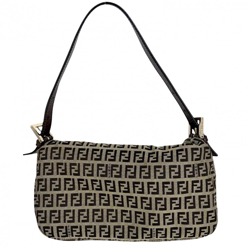 Fendi Handbag Zucchino Mini Mamma Bucket Shoulder Canvas Leather Brown Beige — view 2
