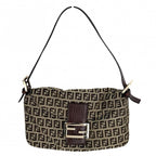 Fendi Handbag Zucchino Mini Mamma Bucket Shoulder Canvas Leather Brown Beige