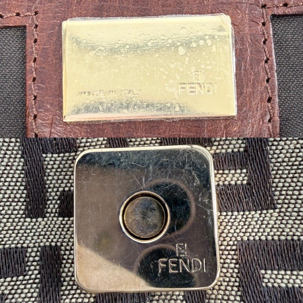 Fendi Handbag Zucchino Mini Mamma Bucket Shoulder Canvas Leather Brown Beige — view 5