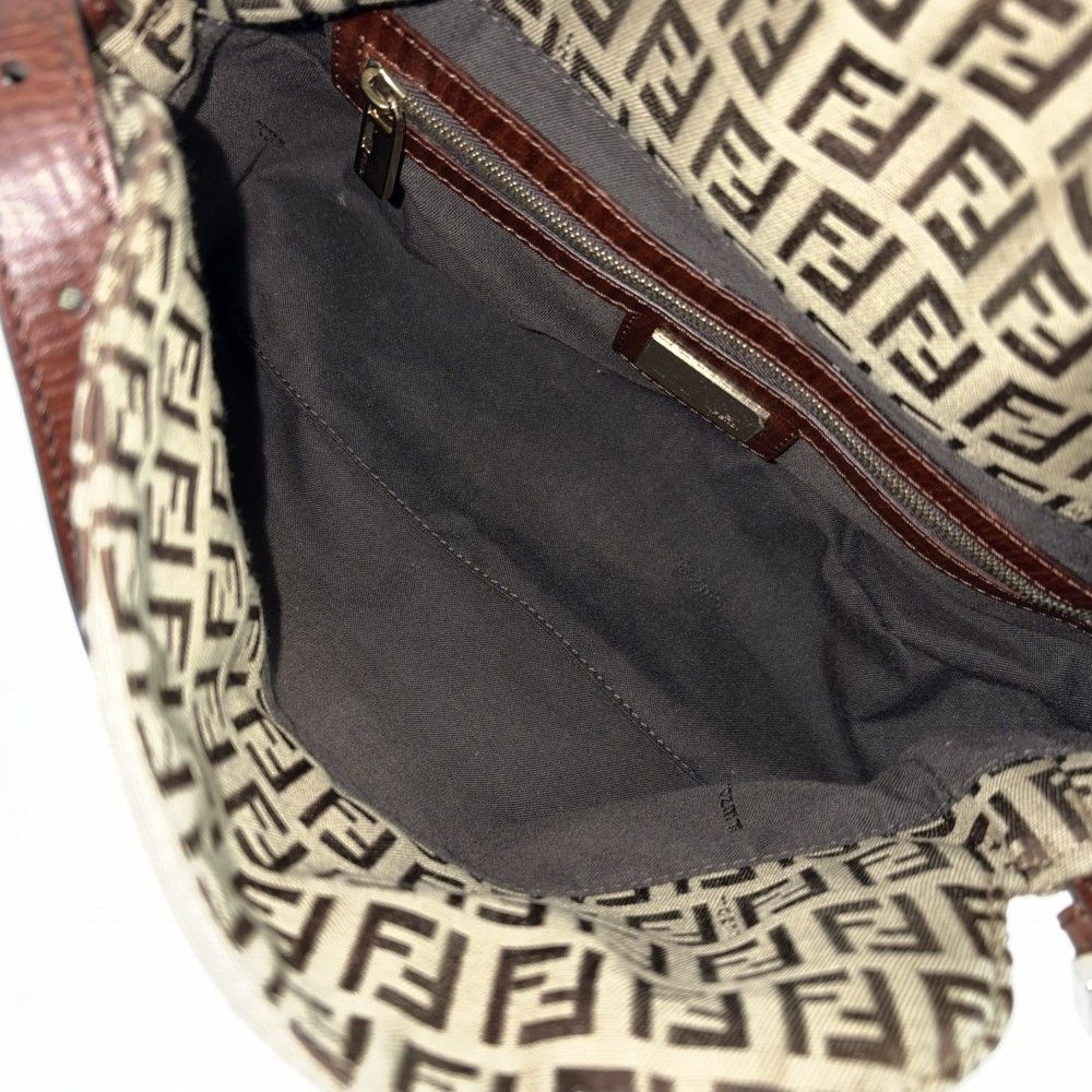 Fendi Handbag Zucchino Mini Mamma Bucket Shoulder Canvas Leather Brown Beige — view 4