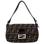 Fendi Shoulder Bag Mamma Bucket Zucca Canvas Leather Brown Silver