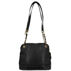 Chanel Handbag Chain Tote CC Logo Shoulder Caviar Leather Black Gold