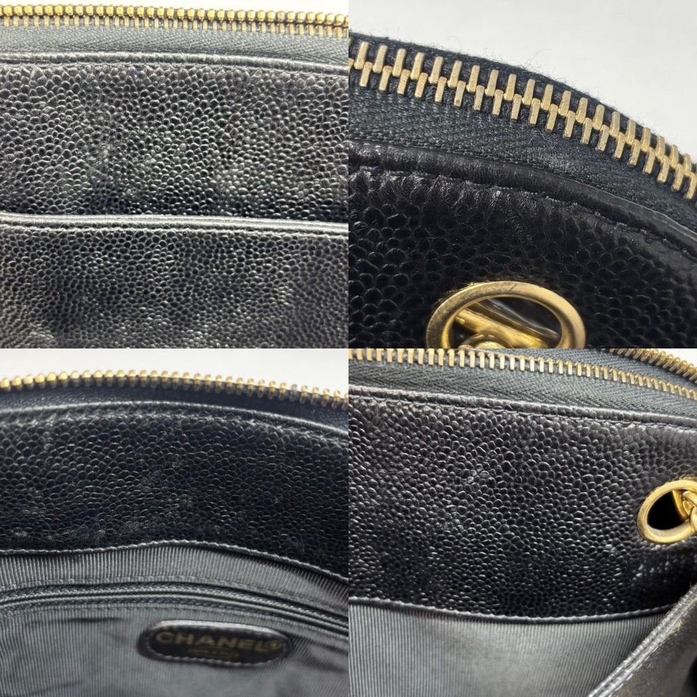 Chanel Handbag Chain Tote CC Logo Shoulder Caviar Leather Black Gold — view 9