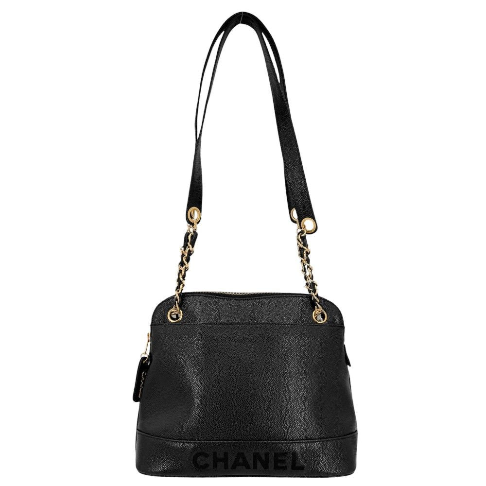 Chanel Handbag Chain Tote CC Logo Shoulder Caviar Leather Black Gold — view 2