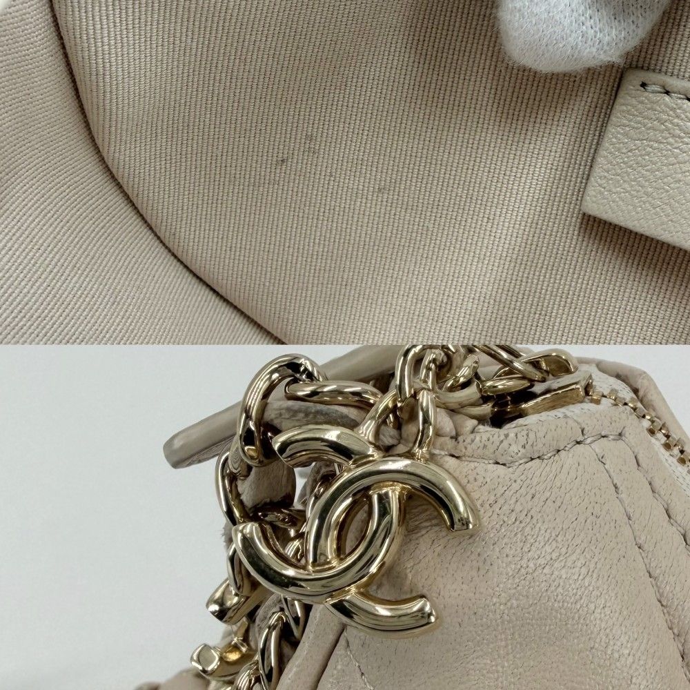 Chanel Shoulder Bag Mini Hobo CC Logo Crossbody Quilted Pochette Lambskin Beige — view 8